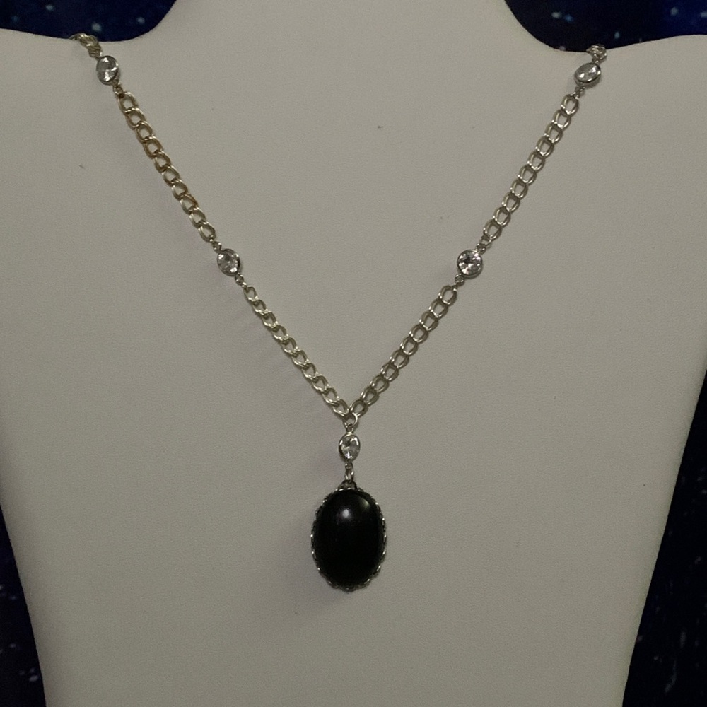 Onyx in Silver Setting on HM Rhinestone Chain